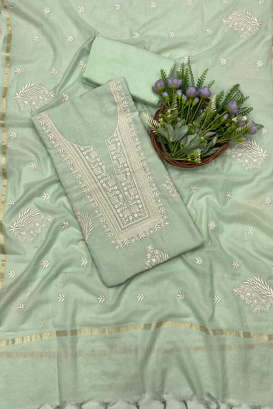 702B Mul Cotton Mint Green Color Suit Fabric / CKC Mul Cotton