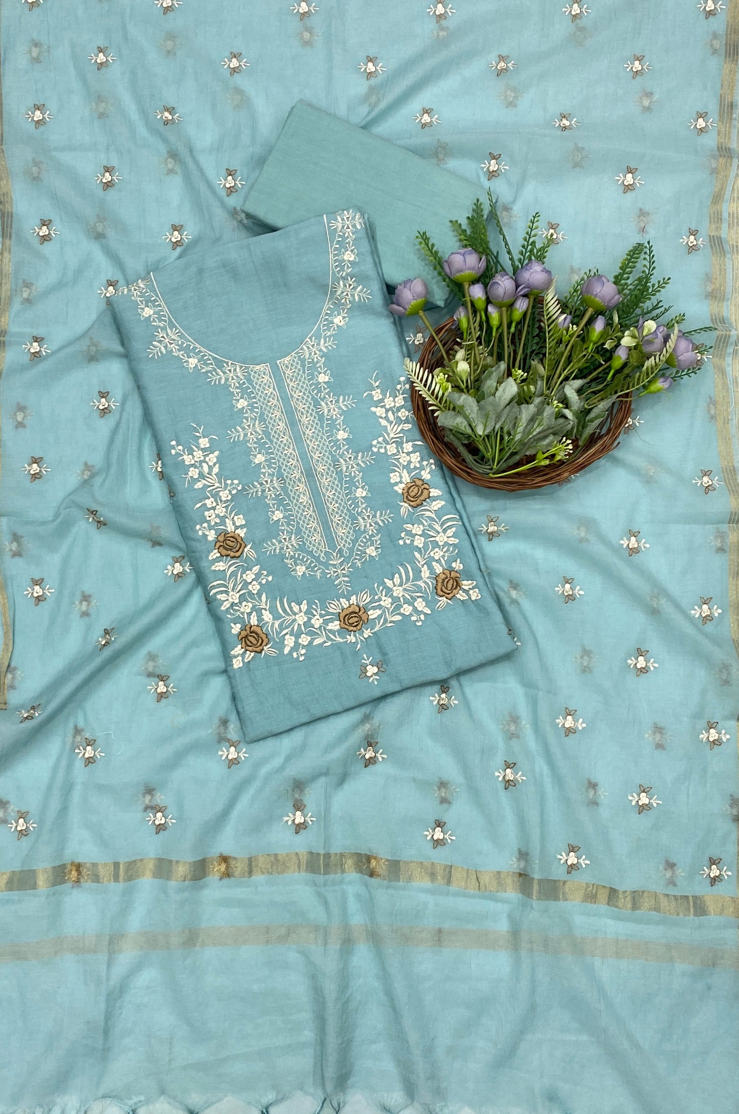 707B Mul Cotton Sky Blue Color Suit Fabric / CKC Mul Cotton