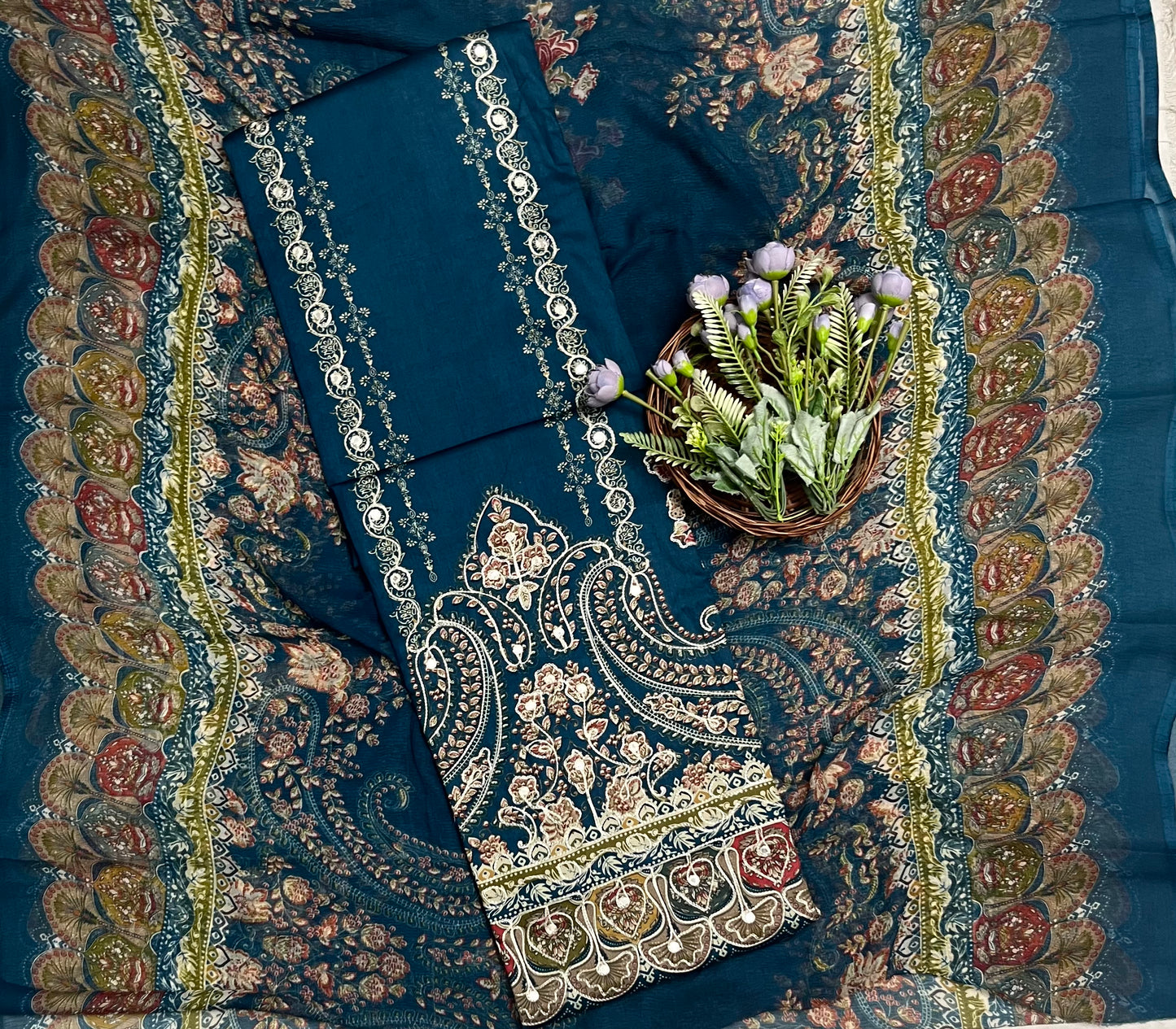 211 Embroidery Cotton Dark Blue Suit Fabric / CKC Cotton Bazaar