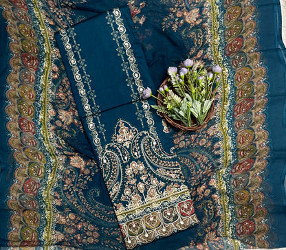 211 Embroidery Cotton Dark Blue Suit Fabric / CKC Cotton Bazaar