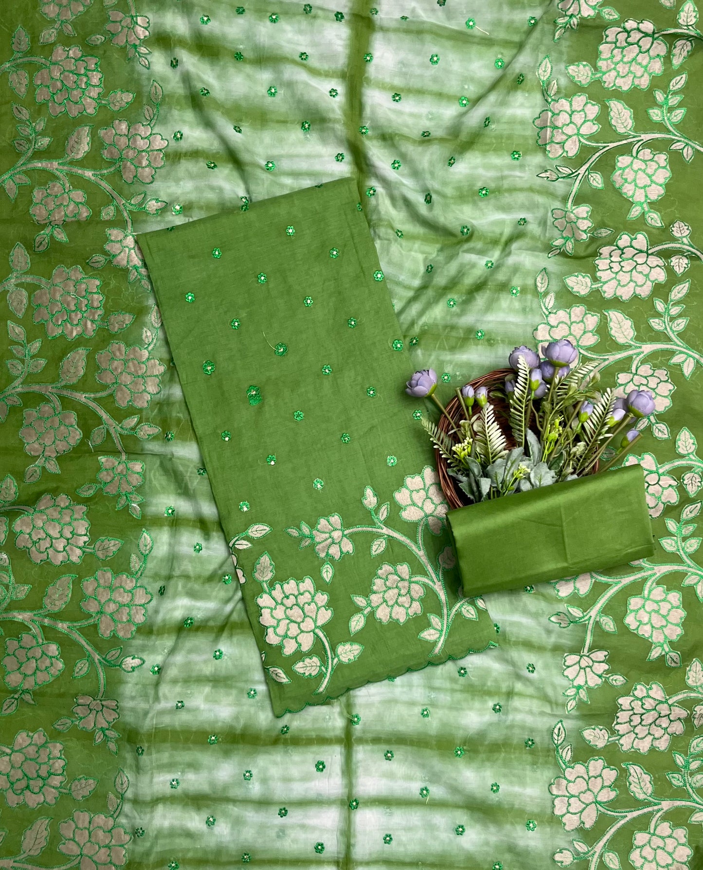988A Mul Cotton Green Suit Fabric/ CKC Mul Cotton