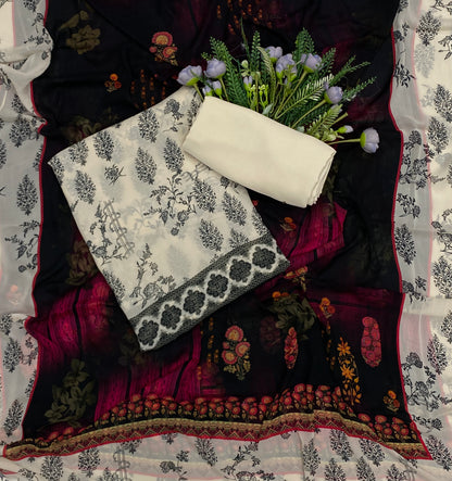 725B Georgette Black And Cream Suit Fabric / CKC Georgette Suits
