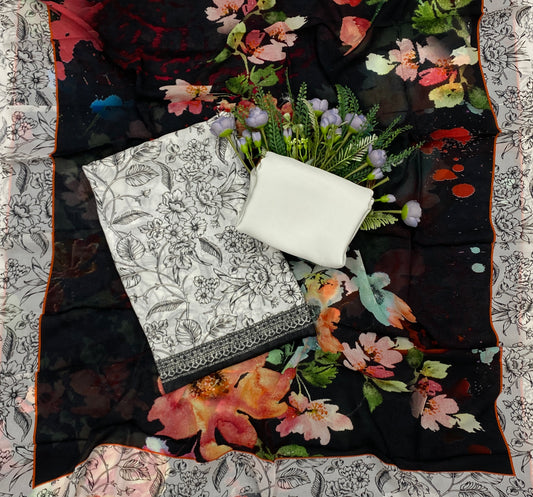 737B Georgette Black And Cream Suit Fabric / CKC Georgette Suits