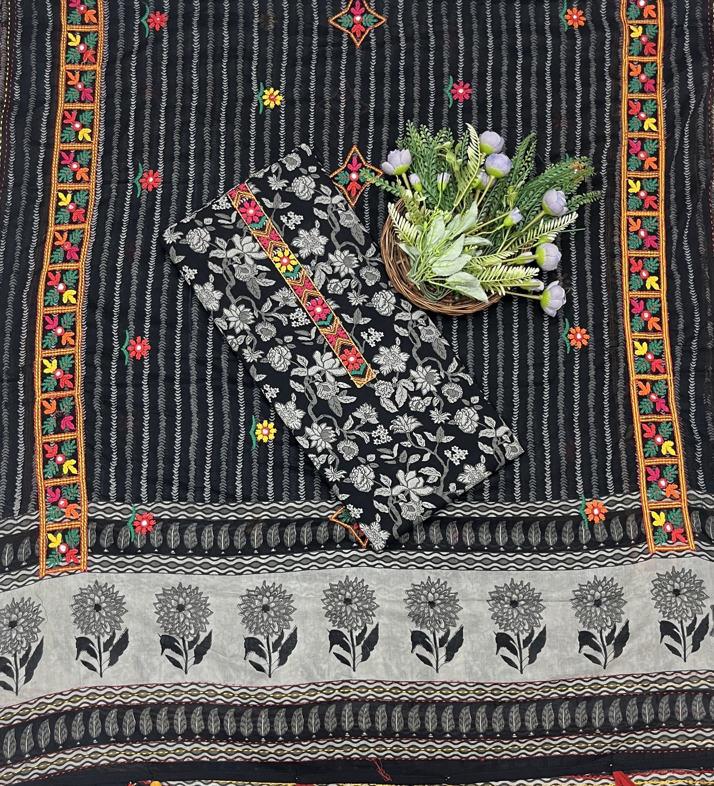 551B Cotton Black With Grey suit Fabric / CKC Cotton Bazaar
