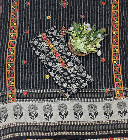 551B Cotton Black With Grey suit Fabric / CKC Cotton Bazaar