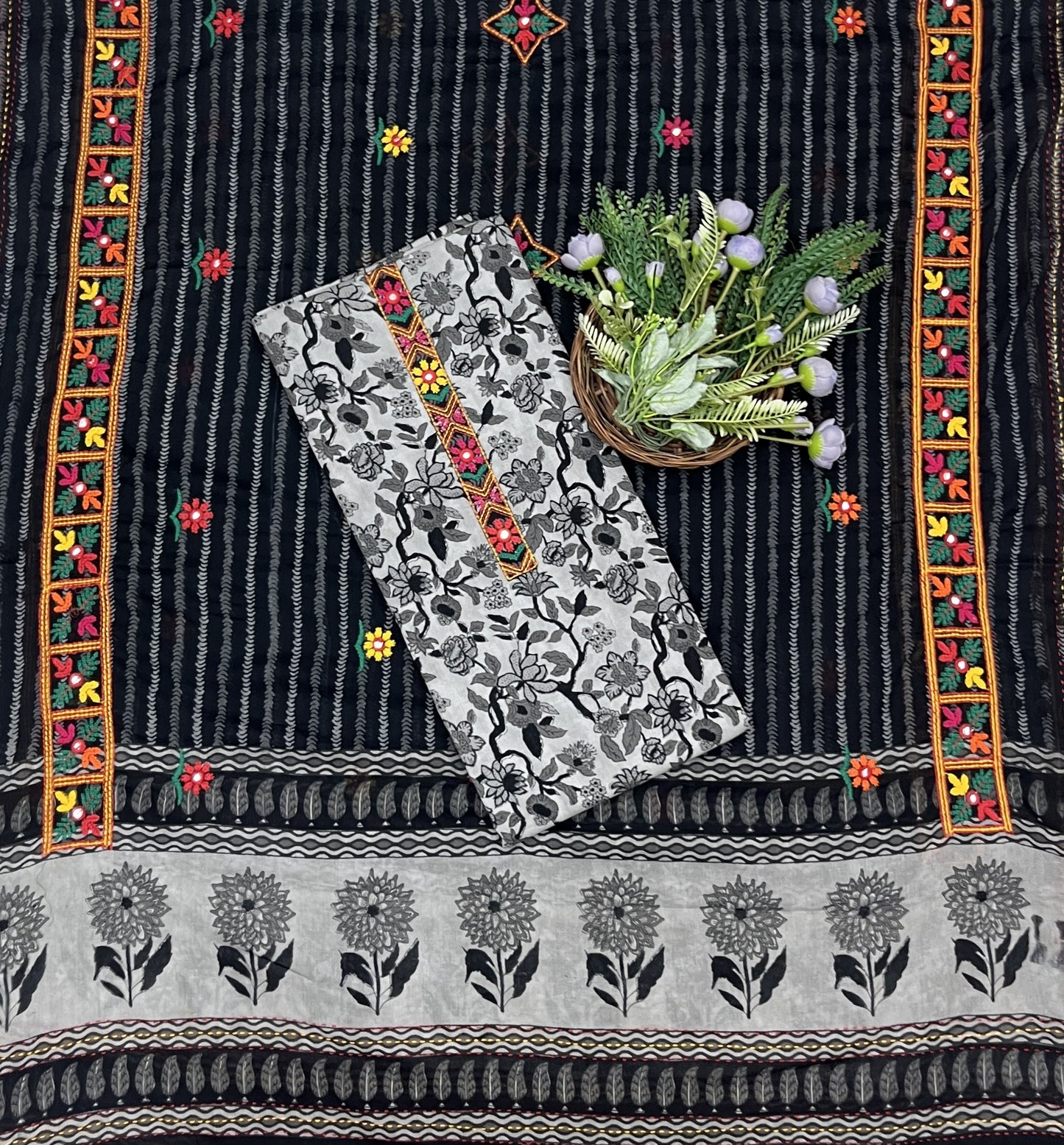 550B Cotton Grey and Black suit Fabric / CKC Cotton Bazaar