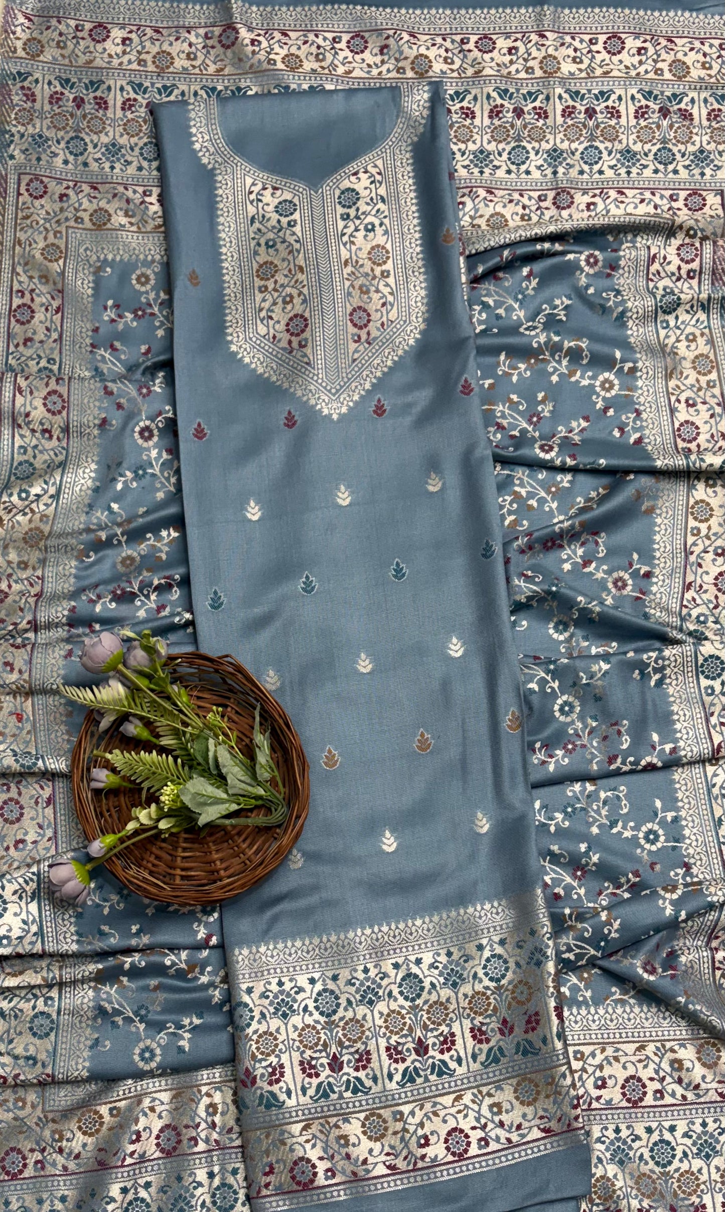 Banarasi Pashmina Ice Blue Suit Fabric/ Winter Suits
