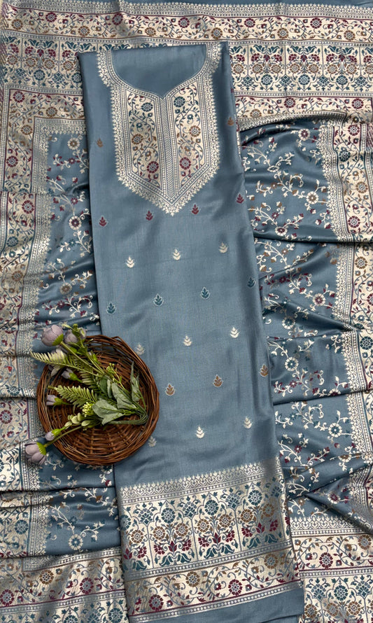 Banarasi Pashmina Ice Blue Suit Fabric/ Winter Suits