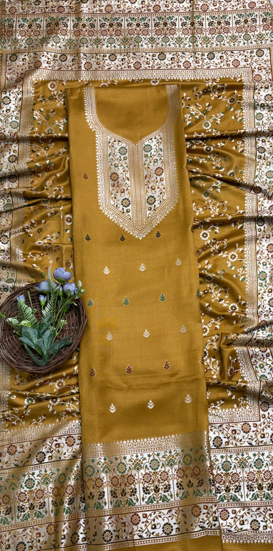 Banarasi Pashmina Musturd Suit Fabric/ Winter Suits