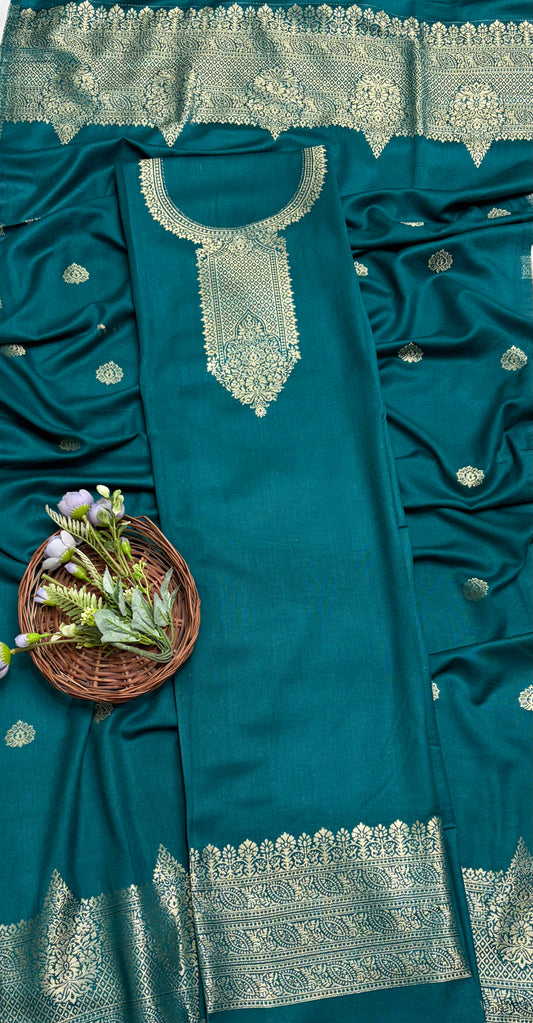 Pashmina Dark Green Suit Fabric/ Winter Suits