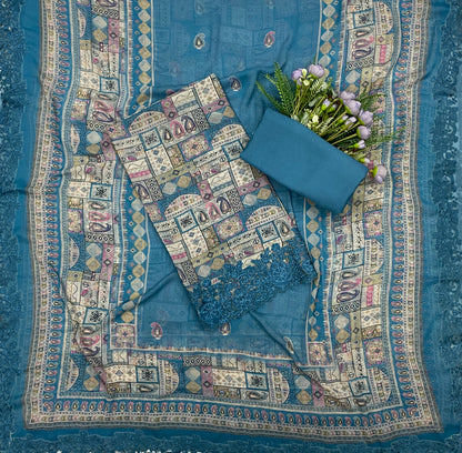 774B Georgette Teal Blue Suit Fabric / CKC Georgette Suits