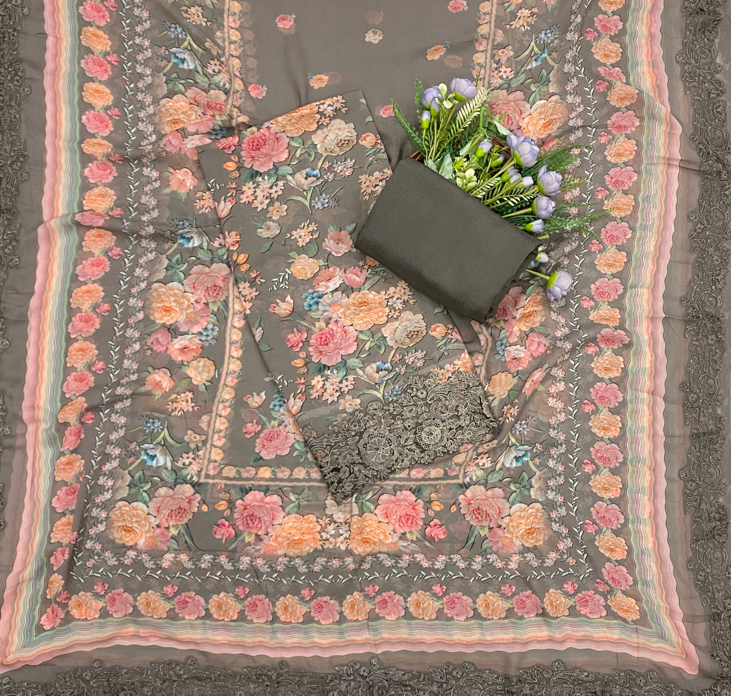 762B Georgette Dusty Grey Suit Fabric / CKC Georgette Suits
