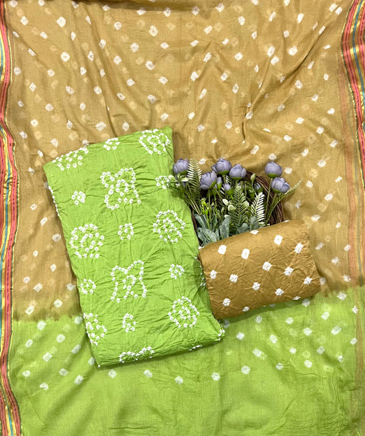 Jaipuri Green With Brown Suit Fabric / CKC Jaipuri Suits