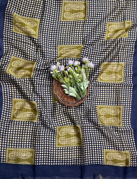 Pure Maheshwari Navy Blue Suit Fabric/ CKC Maheshwari Suits