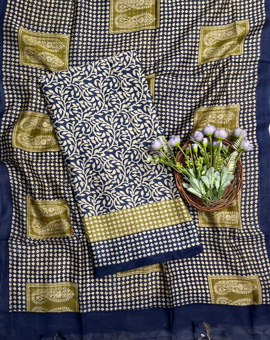 Pure Maheshwari Navy Blue Suit Fabric/ CKC Maheshwari Suits