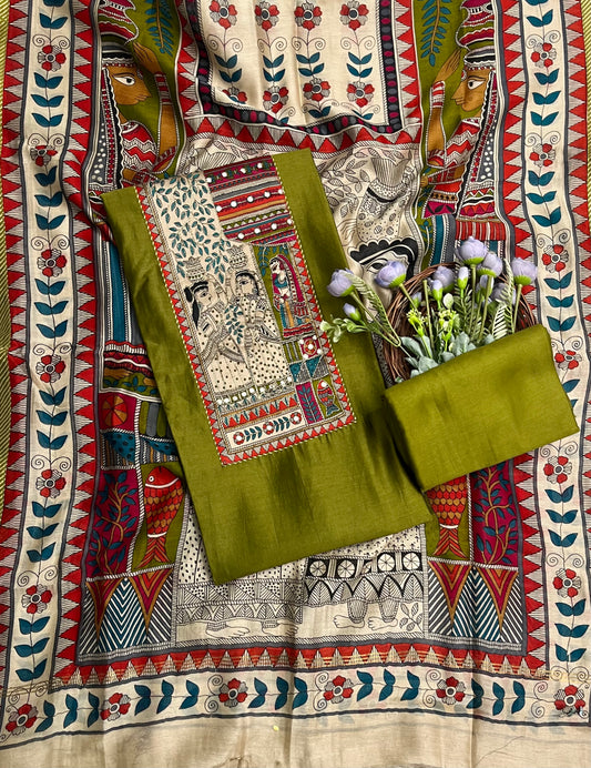 Pure Maheshwari Green Suit Fabric/ CKC Maheshwari Suits
