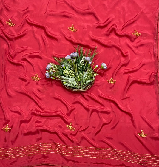 796B Chinon Crimson Red Suit Fabric / CKC Phoolon Ka Ghar