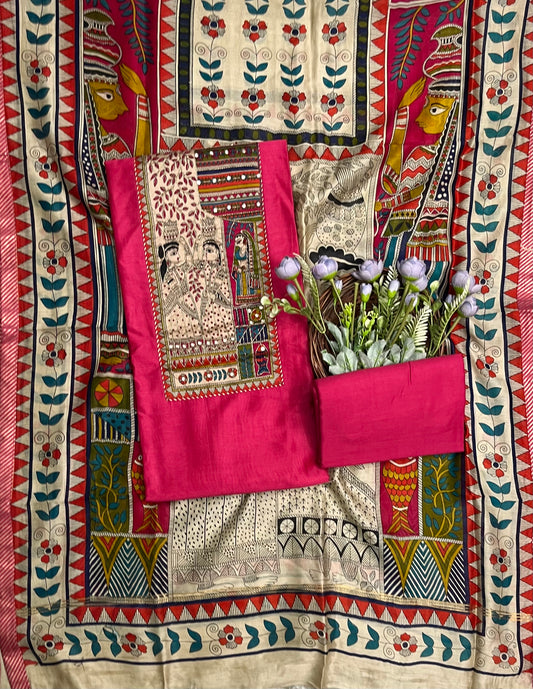 Pure Maheshwari Magenta Suit Fabric/ CKC Maheshwari Suits