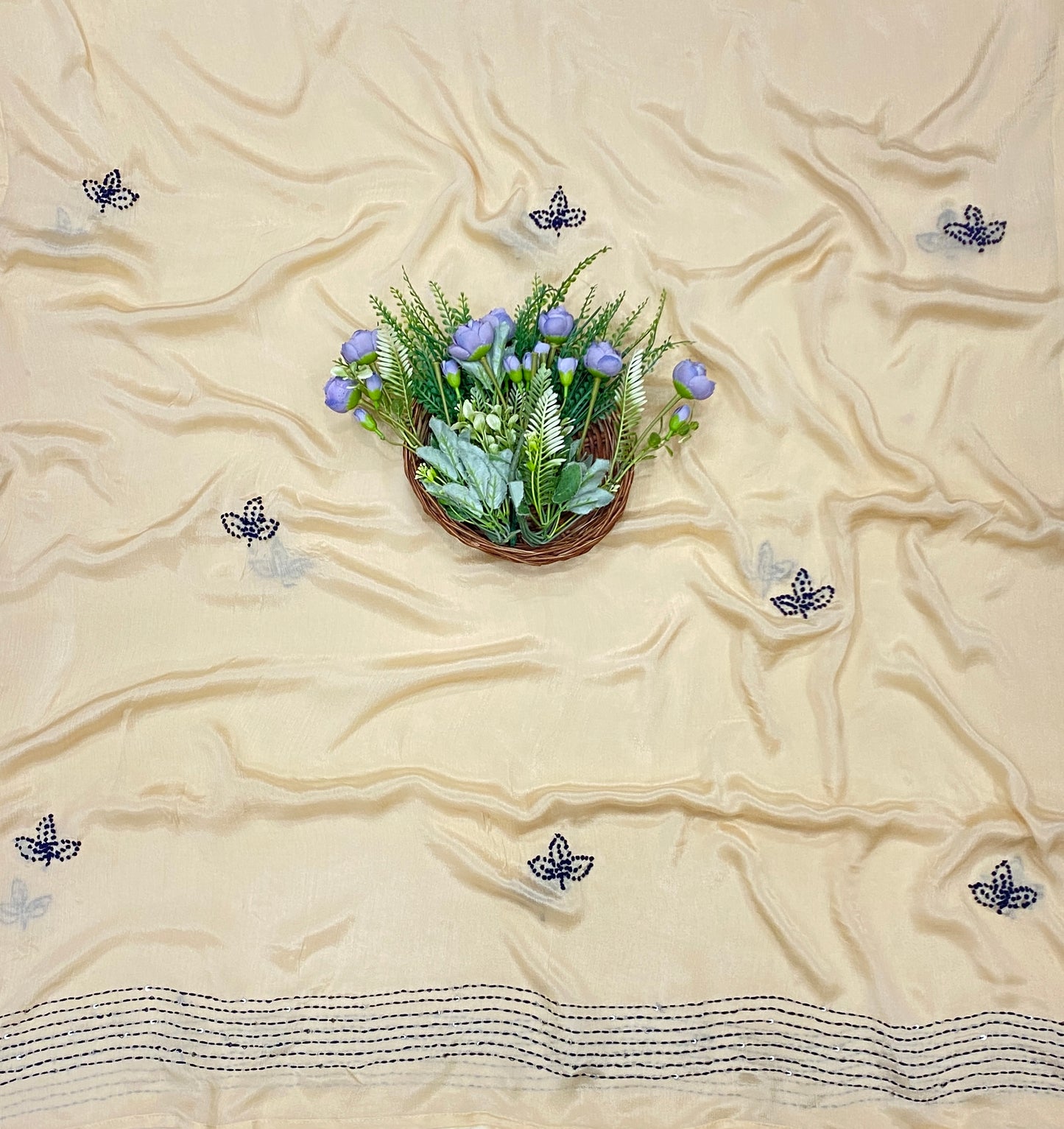 795B Chinon Cream Suit Fabric / CKC Phoolon Ka Ghar