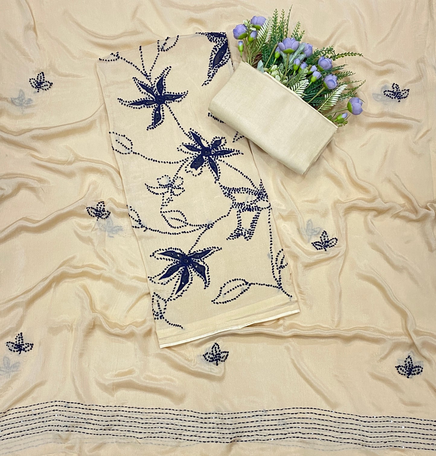 795B Chinon Cream Suit Fabric / CKC Phoolon Ka Ghar