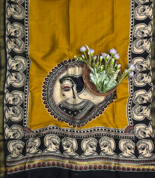 Pure Maheshwari Beige With Yellow Suit Fabric / CKC Maheshwari Suits