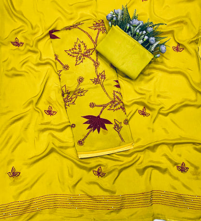 793B Chinon Mustard Yellow Suit Fabric / CKC Phoolon Ka Ghar