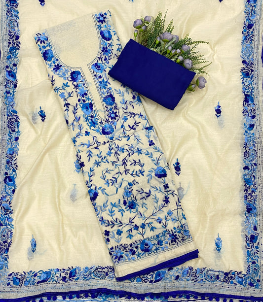 789B Mul Chanderi Blue Suit Fabric/ CKC Mul Cotton