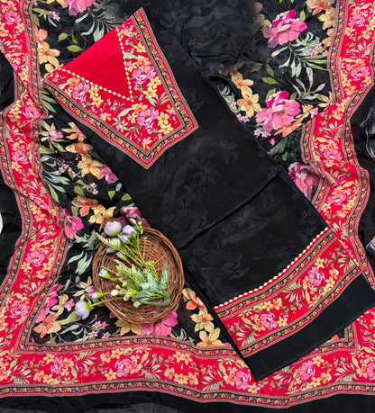 383A Crepe Black With Red Suit Fabric / Crepe Suits