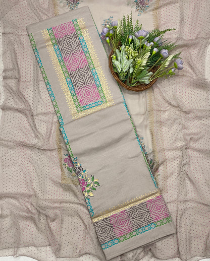 777B Cotton Beige Suit Fabric / CKC Block Printing Suits