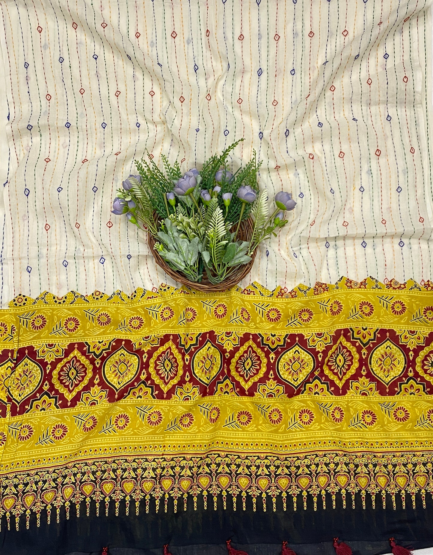 783B Cotton Mustard With Grey Suit Fabric / CKC Cotton Bazaar