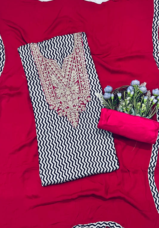 Satin Silk  Hot Pink Suit Fabric/ CKC Partywear Collection