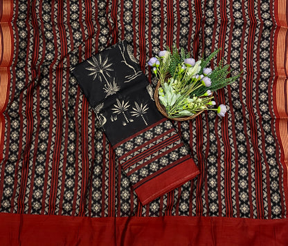 685B Maheshwari Black With Maroon Suit Fabric / CKC Maheshwari Suits