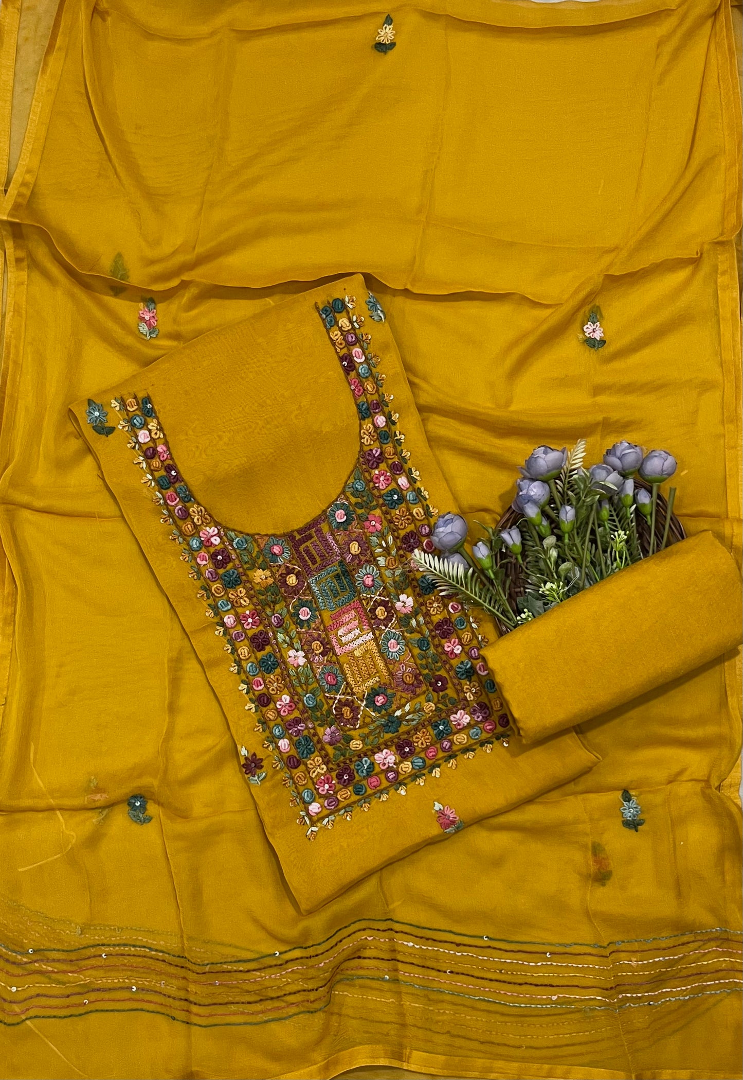 Georgette Yellow Suit Fabric / CKC Georgette Suits