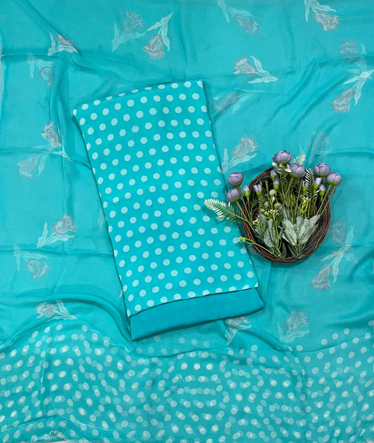 Crepe Polka Dot Sea Green Suit Fabric / CKC Polka Story