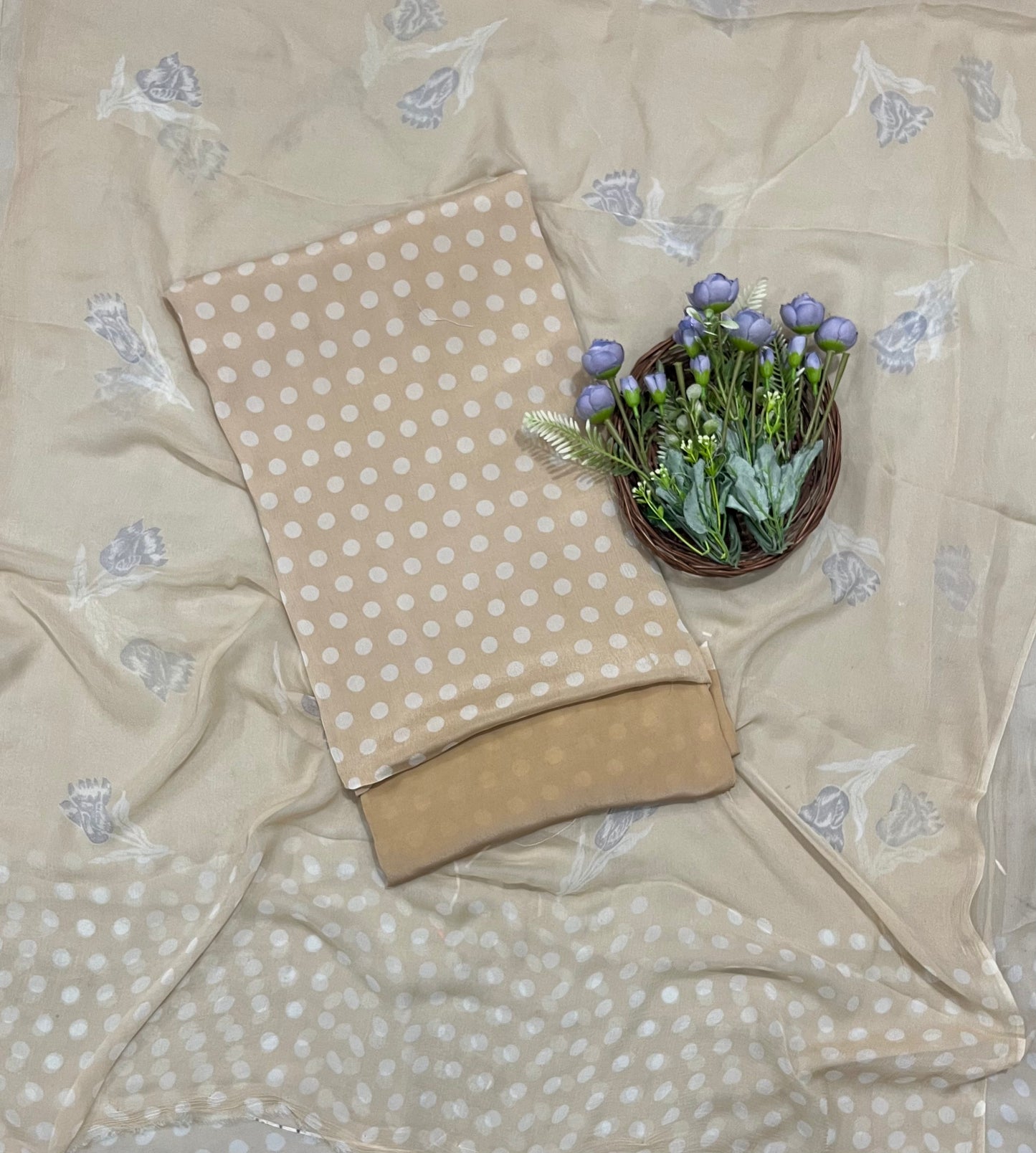 651A Georgette Polka Dot Skin Suit Fabric / CKC Polka Story