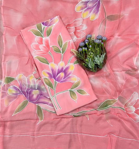 CKC 820 Crepe Peach Suit Fabric/ CKC Hand Painted Suits