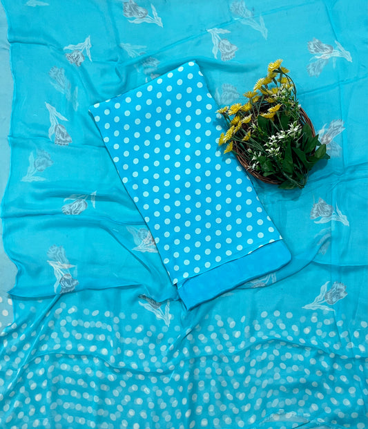 Ckc 289 Crepe Polka Blue  Suit Fabric/ CKC Polka Story