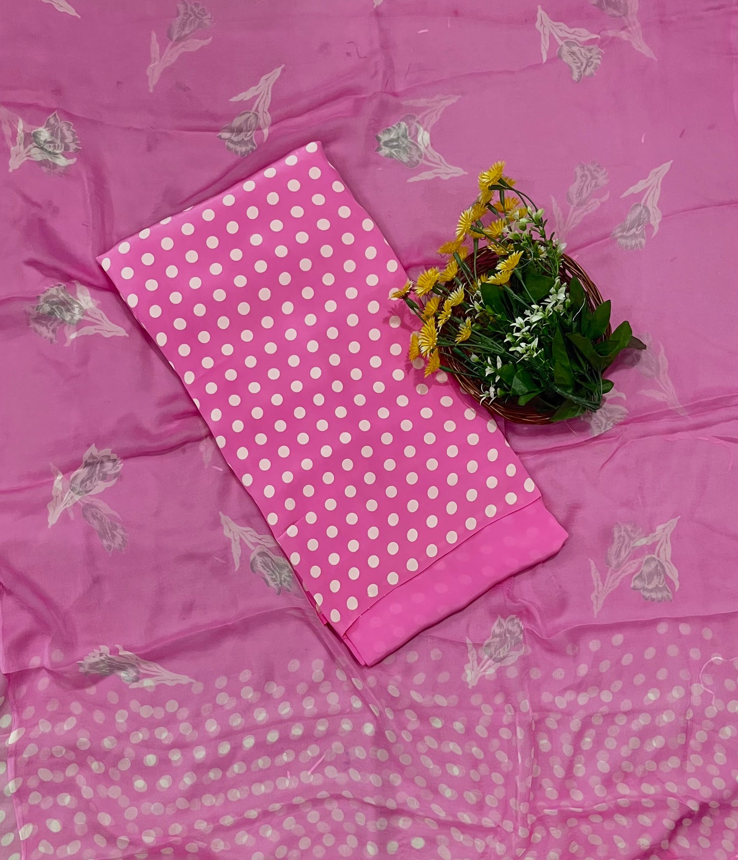 Ckc 290 Crepe Polka Pink Suit Fabric/ CKC Polka Story