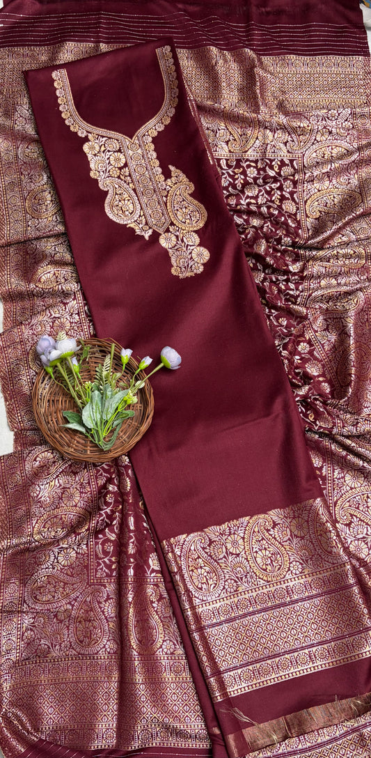 Banarasi Pashmina Dark Maroon Suit Fabric/ CKC Winter Suits