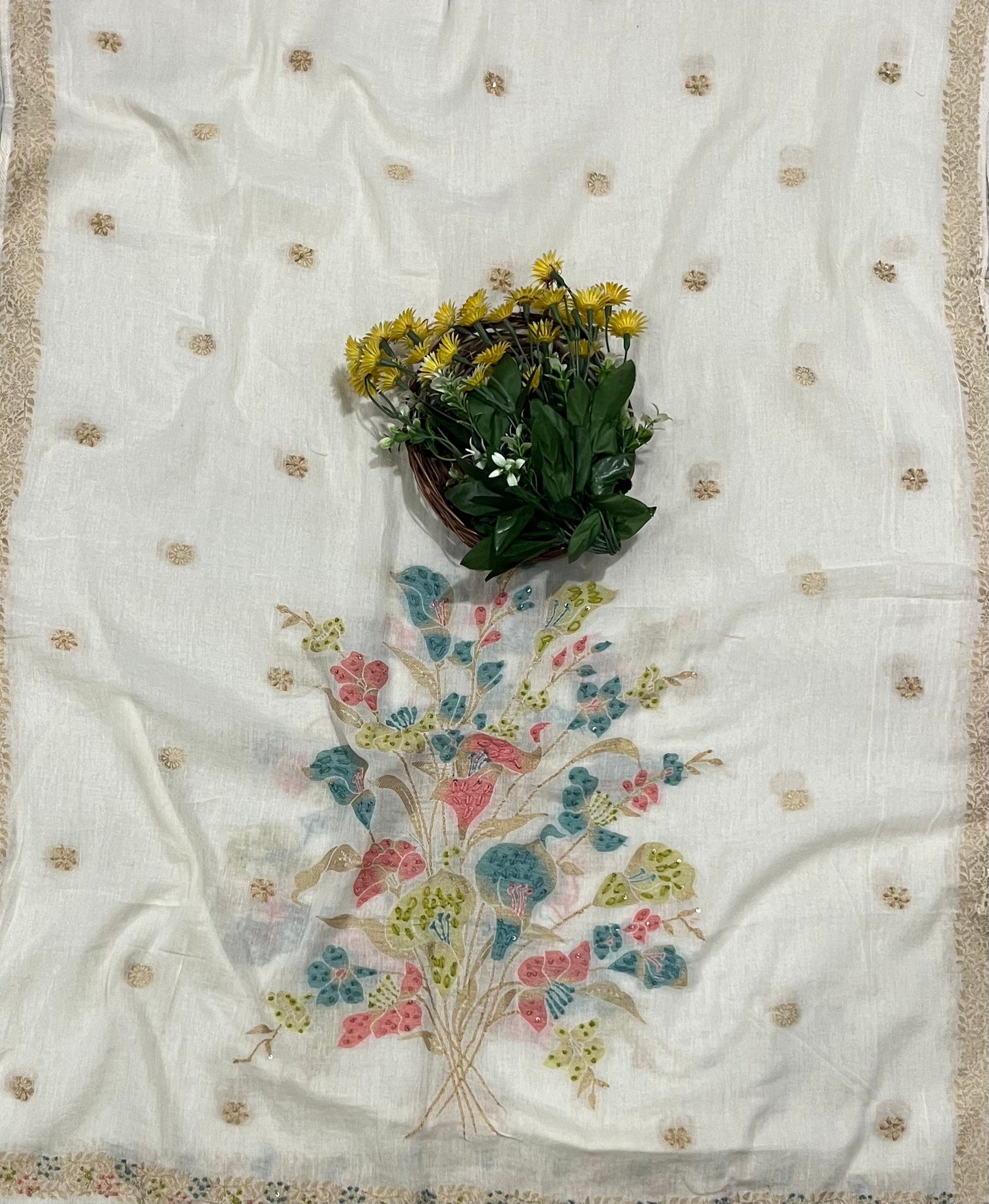 Cotton Cream With Pink Suit Fabric / CKC Cotton Bazaar