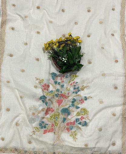 Cotton Cream With Pink Suit Fabric / CKC Cotton Bazaar