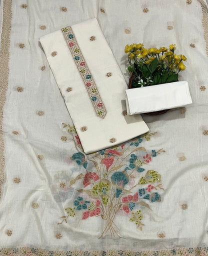 Cotton Cream With Pink Suit Fabric / CKC Cotton Bazaar