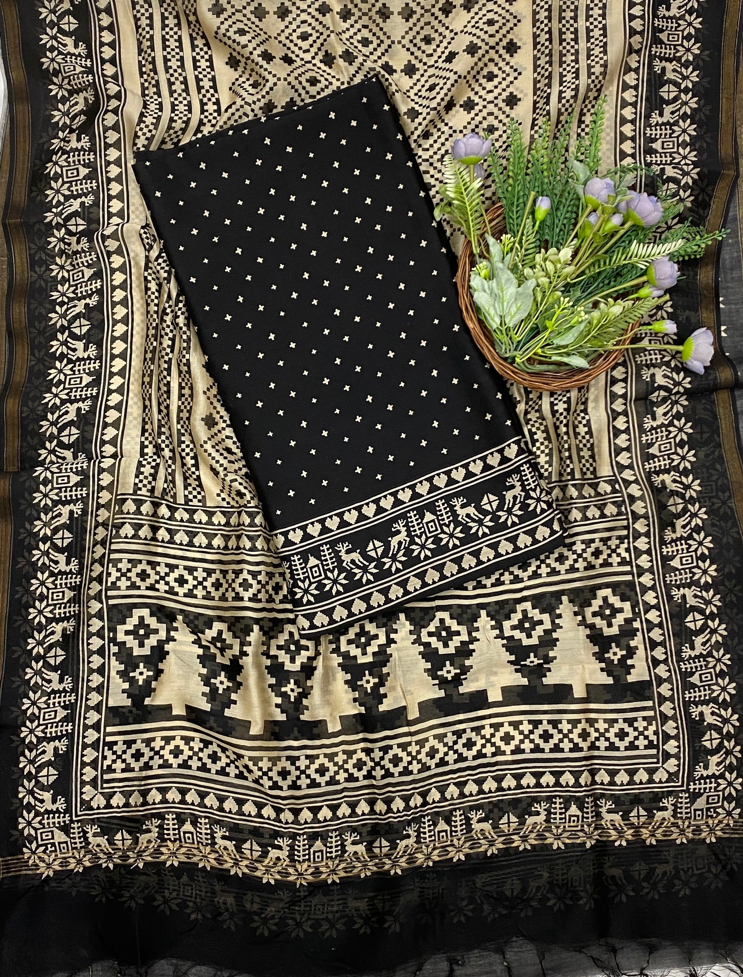 828B Maheshwari Black Suit Fabric / CKC Maheshwari Suits