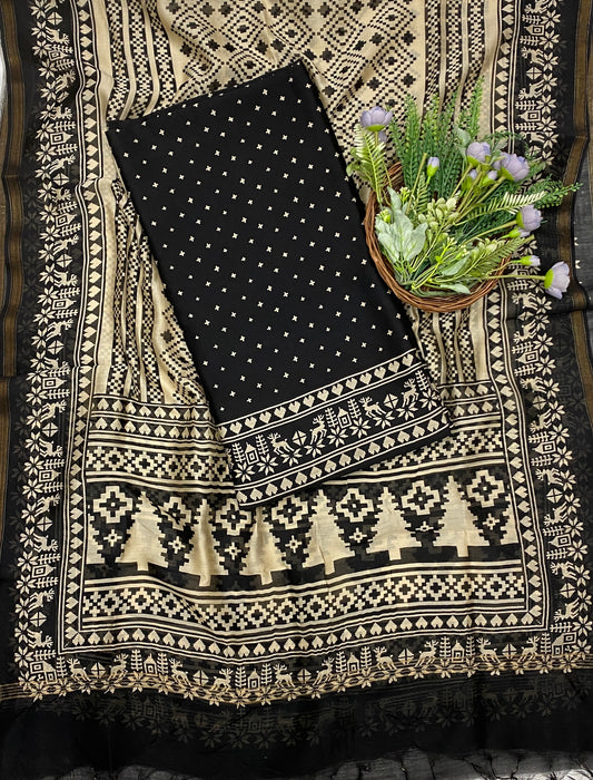 828B Maheshwari Black Suit Fabric / CKC Maheshwari Suits