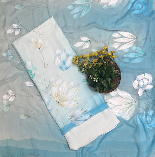 Ckc 135 Chiffon Sky Blue Suit Fabric/ CKC Hand Painted Suits