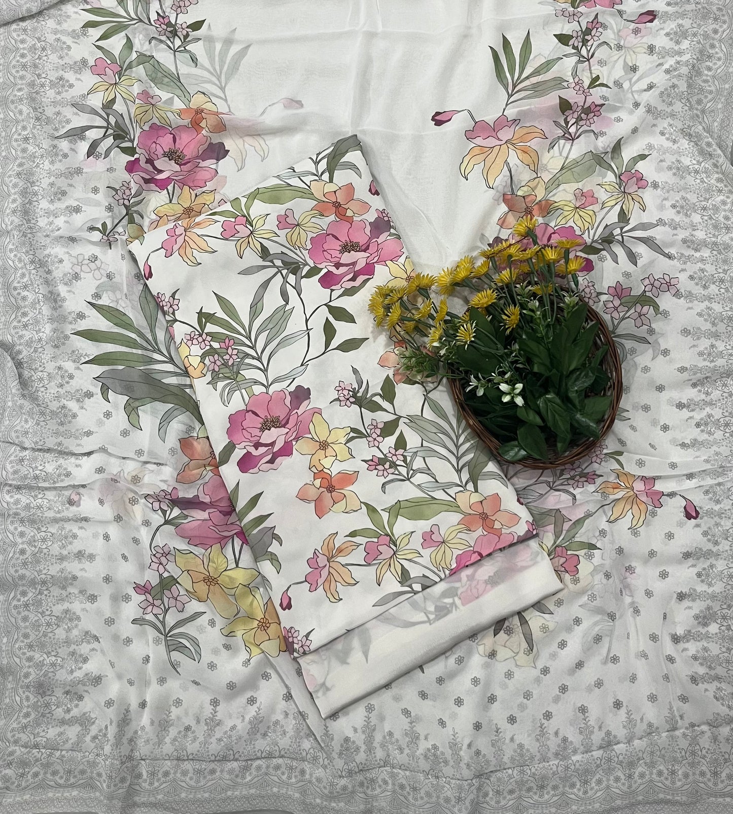Ckc 111 Georgette Off White Suit Fabric / CKC Georgette Suits