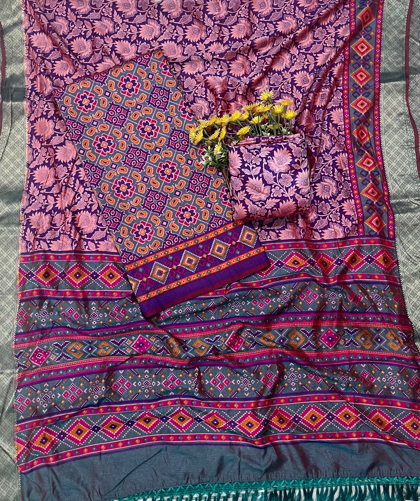 12A Patola Silk Purple Suit Fabric / CKC Patola Silk Suits