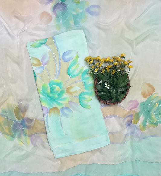 Georgette Sea Green  Suit Fabric / CKC Hand Painted Suits