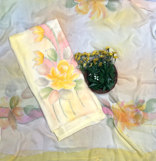 Georgette Lemon Suit Fabric / CKC Hand Painted Suits