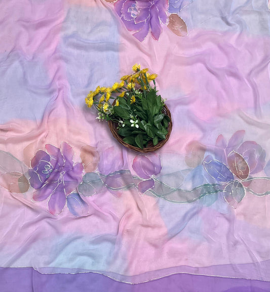 Georgette Pink Suit Fabric / CKC Hand Painted Suits